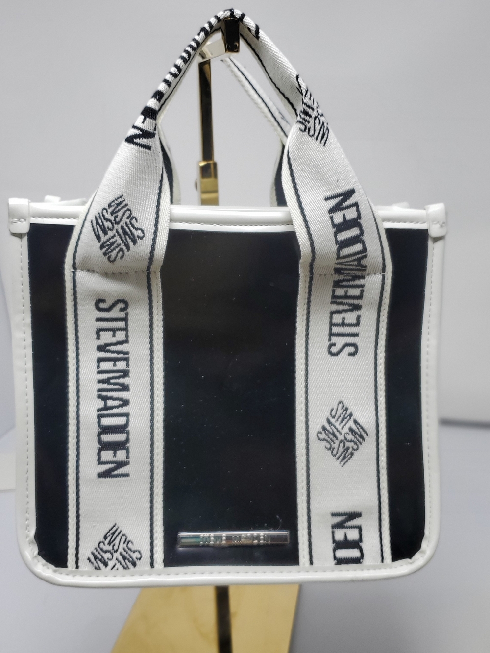 Steve Madden Black and White Logo Strap Tote